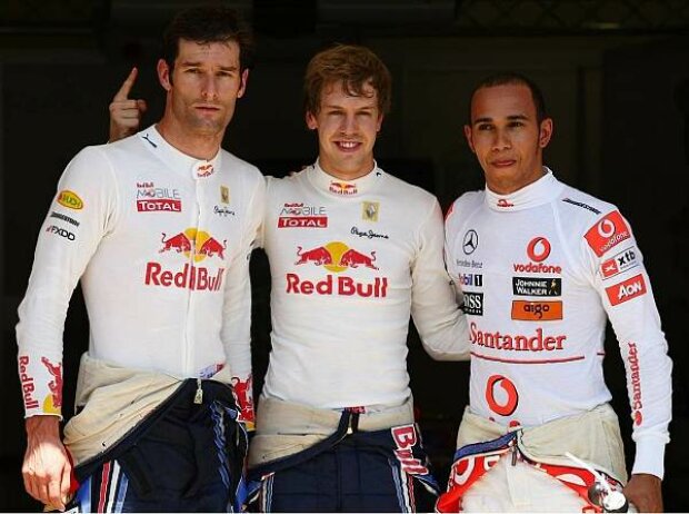 Mark Webber, Sebastian Vettel und Lewis Hamilton