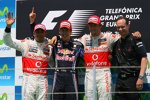 Lewis Hamilton, Sebastian Vettel (Red Bull) und Jenson Button (McLaren)