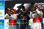 Lewis Hamilton, Sebastian Vettel (Red Bull) und Jenson Button (McLaren)