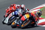 Andrea Dovizioso (Honda), Jorge Lorenzo (Yamaha) und Casey Stoner (Ducati)