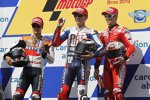 Daniel Pedrosa (Honda), Jorge Lorenzo (Yamaha) und Casey Stoner (Ducati)