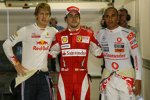 Sebastian Vettel (Red Bull), Fernando Alonso (Ferrari) und Lewis Hamilton (McLaren) 