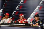 Lewis Hamilton (McLaren), Fernando Alonso (Ferrari) und Sebastian Vettel (Red Bull) 