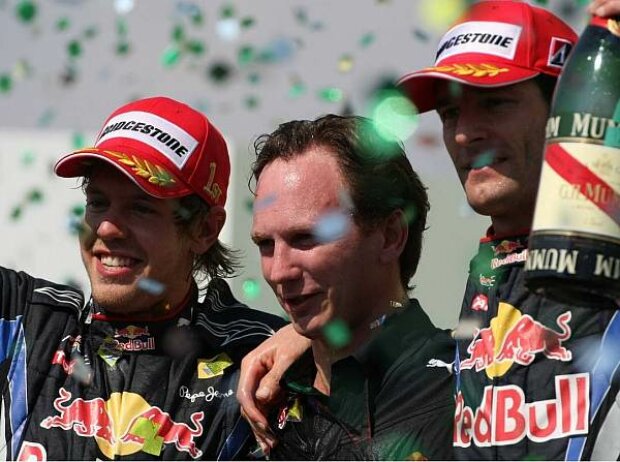 Titel-Bild zur News: Sebastian Vettel, Christian Horner und Mark Webber