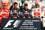 Die Titelkandidaten vor dem Rennen: Fernando Alonso (Ferrari), Mark Webber (Red Bull), Sebastian Vettel (Red Bull) und Lewis Hamilton (McLaren) 