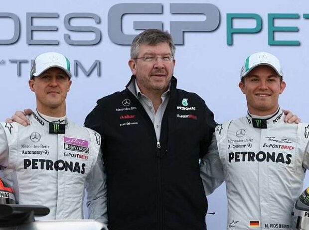 Nico Rosberg, Ross Brawn (Teamchef), Michael Schumacher