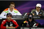 Oben: Paul di Resta (Force India), Sergio Perez (Sauber); unten:Jerome D'Ambrosio (Marussia-Virgin) und Sebastian Vettel (Red Bull)