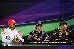 Lewis Hamilton (McLaren), Sebastian Vettel (Red Bull) und Witali Petrow (Renault) 