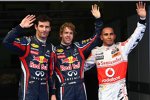 Mark Webber (Red Bull), Sebastian Vettel (Red Bull) und Lewis Hamilton (McLaren) 