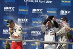 Gabriele Tarquini (Lukoil-Sunred), Tiago Monteiro (Sunred) und Michel Nykjaer (Sunred)