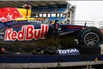 Das Auto von Sebastian Vettel (Red Bull) nach dem Abflug