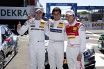 Jamie Green (HWA-Mercedes), Bruno Spengler (HWA-Mercedes) und Mike Rockenfeller (Abt-Audi) 