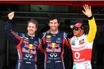 Sebastian Vettel, Mark Webber (Red Bull) und Lewis Hamilton (McLaren)