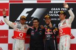 Lewis Hamilton (McLaren), Sebastian Vettel (Red Bull) und Jenson Button (McLaren) 