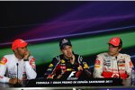 Lewis Hamilton (McLaren), Sebastian Vettel (Red Bull) und Jenson Button (McLaren) 