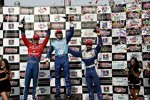 Dario Franchitti, Graham Rahal und Oriol Servia auf dem Podest