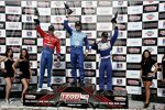 Dario Franchitti, Graham Rahal und Oriol Servia auf dem Podest