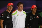 Briten unter sich: Jenson Button (McLaren), Paul di Resta (Force India) und Lewis Hamilton (McLaren) 