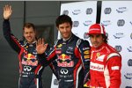 Sebastian Vettel (Red Bull), Mark Webber (Red Bull) und Fernando Alonso (Ferrari) 