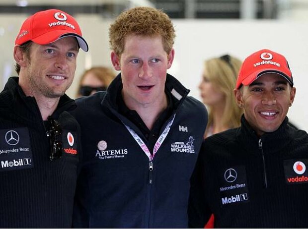 Jenson Button, Prinz Harry und Lewis Hamilton