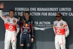 Jenson Button (McLaren), Sebastian Vettel (Red Bull) und Lewis Hamilton (McLaren) 
