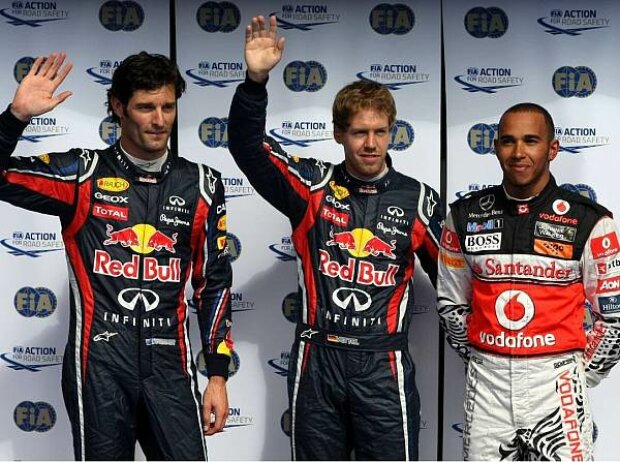 Titel-Bild zur News: Mark Webber, Sebastian Vettel, Lewis Hamilton