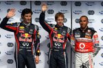 Mark Webber (Red Bull), Sebastian Vettel (Red Bull) und Lewis Hamilton (McLaren) 