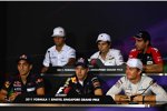 Obere Reihe: Daniel Ricciardo (HRT), Sergio Perez (Sauber) und Timo Glock (Marussia-Virgin); untere Reihe: Sebastien Buemi (Toro Rosso), Sebastian Vettel (Red Bull) und Nico Rosberg (Mercedes) 