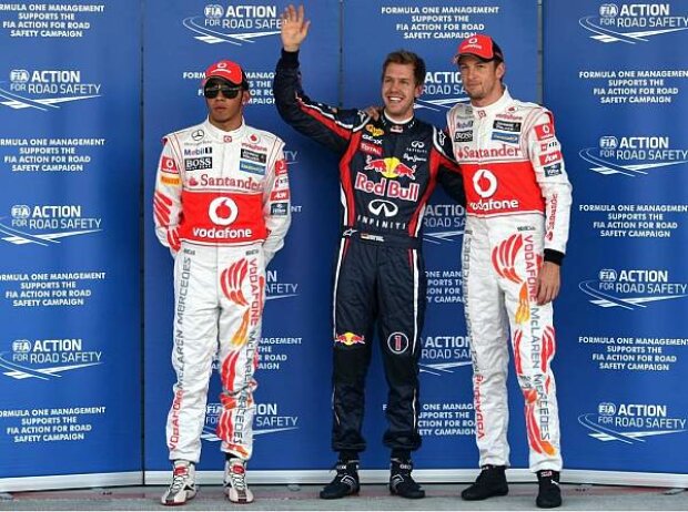 Titel-Bild zur News: Lewis Hamilton, Sebastian Vettel, Jenson Button