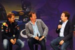 Sebastian Vettel (Red Bull), Martin Brundle und Christian Horner (Teamchef) 