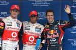 Jenson Button (McLaren), Lewis Hamilton (McLaren) und Sebastian Vettel (Red Bull) 