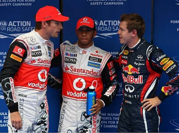 Jenson Button, Lewis Hamilton und Sebastian Vettel Jenson Button, Lewis Hamilton und Sebastian Vettel