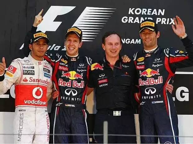 Lewis Hamilton, Sebastian Vettel, Christian Horner und Mark Webber Titel-Bild zur News: Lewis Hamilton, Sebastian Vettel, Christian Horner und Mark Webber