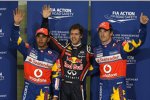 Lewis Hamilton (McLaren), Sebastian Vettel (Red Bull) und Jenson Button (McLaren) 