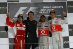 Fernando Alonso (Ferrari), Lewis Hamilton (McLaren) und Jenson Button (McLaren) 