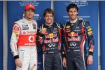 Jenson Button (McLaren), Sebastian Vettel (Red Bull) und Mark Webber (Red Bull) 