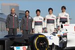 Peter Sauber (Teamchef), Monisha Kaltenborn (Geschäftsführerin) und die Fahrer Kamui Kobayashi, Sergio Perez und Esteban Gutierrez 