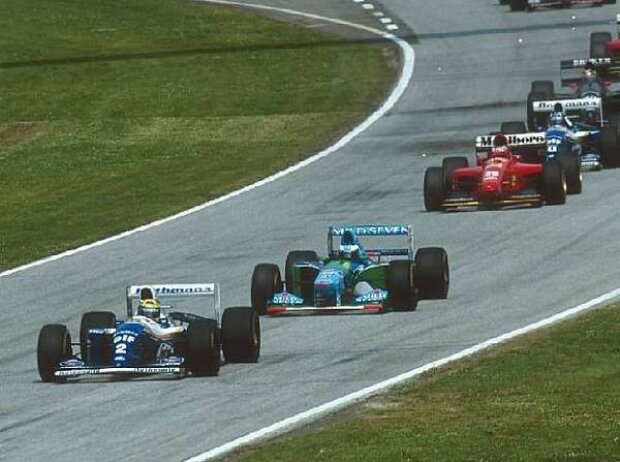 Titel-Bild zur News: Michael Schumacher, Gerhard Berger und Ayrton Senna