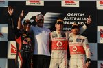 Sebastian Vettel (Red Bull), Jenson Button (McLaren) und Lewis Hamilton (McLaren) 
