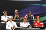 Obere Reihe: Sergio Perez (Sauber), Jean-Eric Vergne (Toro Rosso) und Pastor Maldonado (Williams); untere Reihe: Michael Schumacher (Mercedes), Jenson Button (McLaren) und Fernando Alonso (Ferrari) 