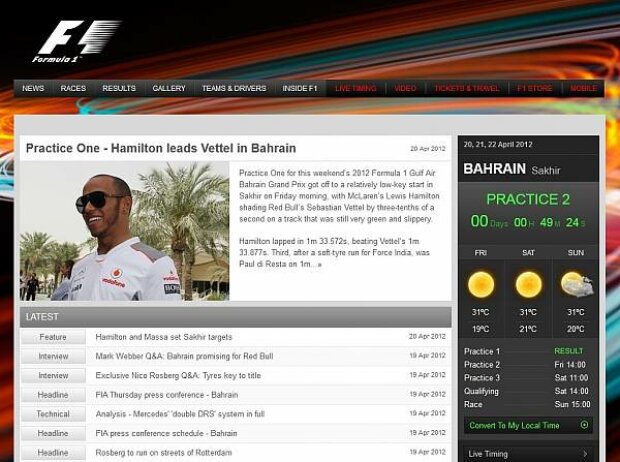 Titel-Bild zur News: Screenshot von formula1.com