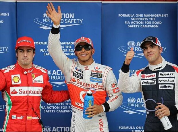Fernando Alonso, Lewis Hamilton und Pastor Maldonado Fernando Alonso, Lewis Hamilton und Pastor Maldonado