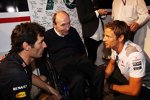 Frank Williams (Teamchef), Mark Webber (Red Bull) und Jenson Button (McLaren) 