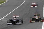 Pastor Maldonado (Williams), Kimi Räikkönen (Lotus) und Fernando Alonso (Ferrari) 