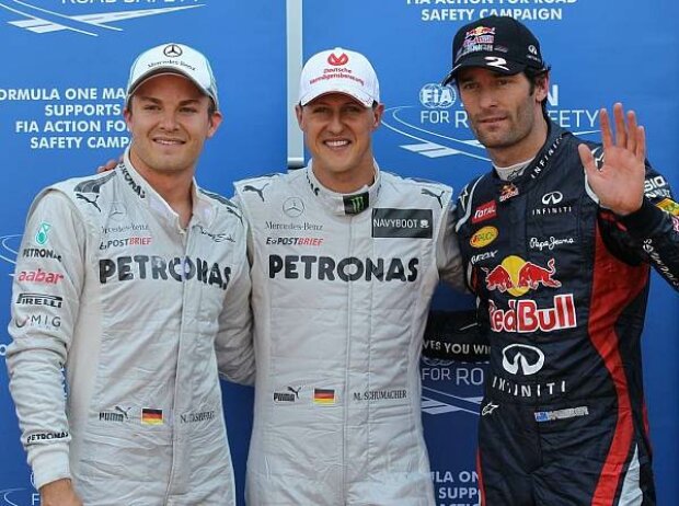 Titel-Bild zur News: Nico Rosberg, Michael Schumacher und Mark Webber