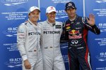 Nico Rosberg (Mercedes), Michael Schumacher (Mercedes) und Mark Webber (Red Bull) 