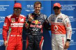 Die besten Drei im Qualifying: Fernando Alonso (Ferrari), Sebastian Vettel (Red Bull) und Lewis Hamilton (McLaren)
