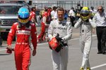 Fernando Alonso (Ferrari), Michael Schumacher (Mercedes) und Nico Rosberg (Mercedes) 