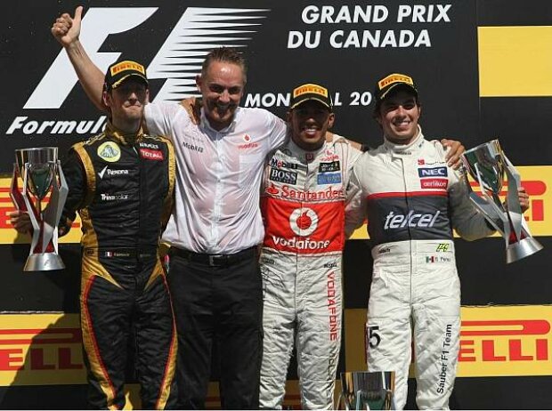 Titel-Bild zur News: Romain Grosjean, Martin Whitmarsh, Lewis Hamilton, Sergio Perez