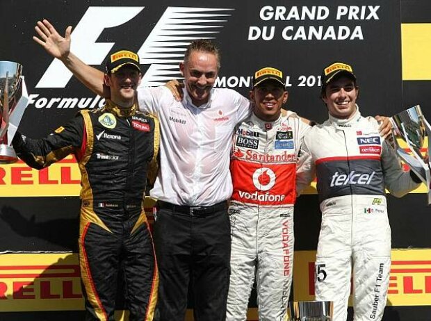 Titel-Bild zur News: Romain Grosjean, Lewis Hamilton, Sergio Perez
